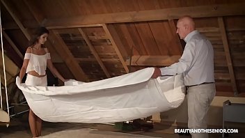 Lucky senior gets played with by young cutie pie