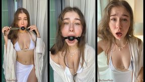I Show you Myself in a Ball Gag on the Balcony and Hide it Under a Mask for a Walk to the Beach