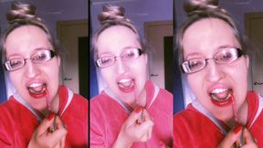 ASMR Red Lipstick and Mini Cake Eating listen in headphones