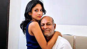 Indian old man kisses and licks his young stepsister.