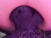 Very close up anal riding a big dildo, my lubed ass is slippery and farting