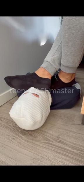The smell of hot sweaty ankle socks and soles on his face