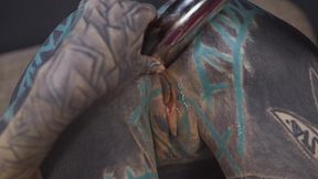 Anuskatzz bends over, teasing her hole with the cold steel before shoving it deep inside