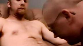 Unshaved amateur offers his small shaft to a chubby shaft sucker