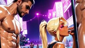 Young Blonde Slut Likes Double Penetration with Big-dicked Dark-haired Guys.