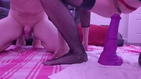 Anal fucking the huge horse dildo with Essex slut Lisa and her glasses