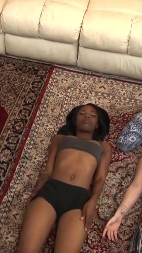 Captivating moment from &quot;Four girls are exercising in the living room and when they get sweaty the lesbian masturbation starts&quot;