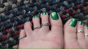 Toe Rings and Dark Green Toenails WMV 1080 SILENT CLIP