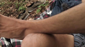 ”Skinny feet worshiper jerking off in the woods solo”