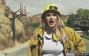 Tranny firefighter Aspen Brooks fucks dirty friend after she swallowed cock