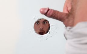 Naked young man and the horny uncle share first glory hole play
