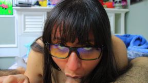 Nerdy Slut Sucks on a Juicy Cock