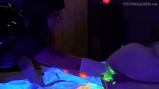Blacklight Anal Play Fisting and Toying by QueenMiss and Fistdude