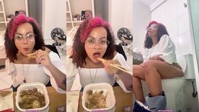 eating farting and burping in the hotel room bloated belly gassy toilet explosion & shower