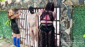 Merciless dommes get their smelly armpits licked in rough BDSM session