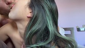 asian girl anal riding his white cock