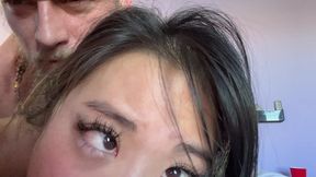asian girl anal riding his white cock