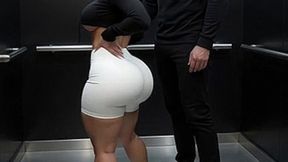 Stepfather Pressing His Petite Big Ass Friend in the Elevator