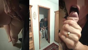 Hotwife Alone With His Friend – Standing Hallway Fuck Ends in Her Mouth