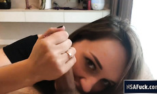 GF sucks and swallows my big cock facial