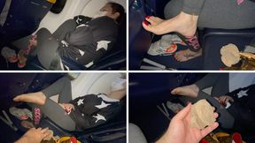 I found Goddess Grazi on the plane, napping! I couldn't resist and sniffed her Nylon ankle socks! (MP4-HD 1080p)