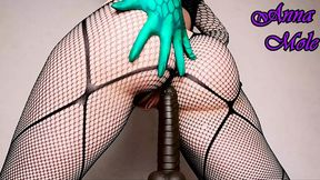 Latex gloves on my ass&#x1F351; &mdash;  PAWG in body stockings rides dildo sensually