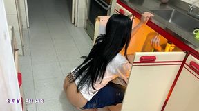 ambar prada shows her beautiful ass cleaning the kitchen