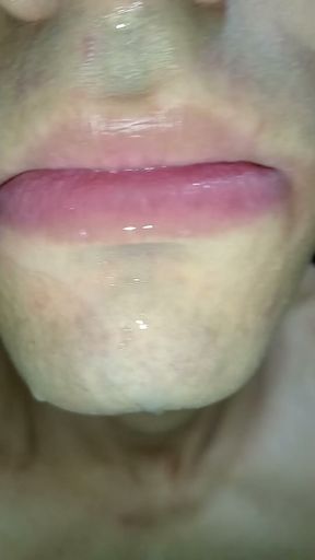 Cum in my mouth, play with your cum, and swallow it, close-up, naughty gay, tongue, sloopy   Clip 2
