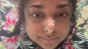 Masala filming her underwater eye contact