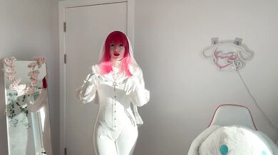 White latex nun Makima chainsaw bondage cosplay
