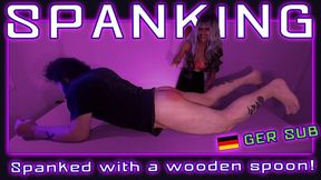 I even got spanked with a wooden spoon! German Subtitles | Full HD 1080p | Spanking - Femdom - Ebony