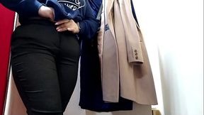 Mother-in-law teases son-in-law with her lustful fitting room video with anal plug in sweet hole and masturbation