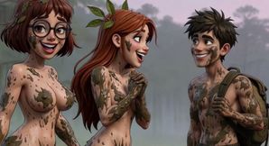 Two Stunning Women Lose Their Clothes in a Dark Swamp Searching for Their Friend and End up Naked in the Mud (ai Generated)
