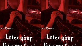 Latex gimp kiss my feet while wearing latex masks! Kiro Queen breath play