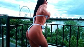 Everyboy's dream girl soft touching her perfect tits on penthouse rooftop