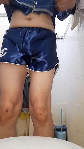Satin pajamas messy cumshot