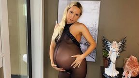 Pregnant blonde cougar teases in lingerie POV cowgirl