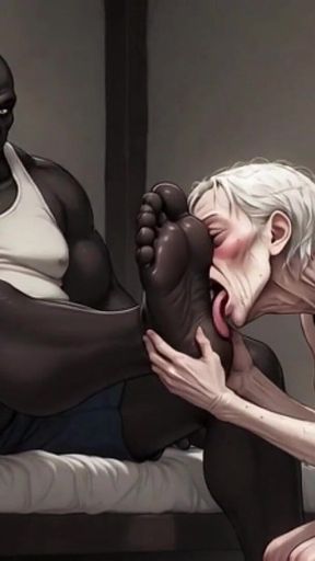 90 Year Old Granny Slave Licking Giant Black Man Feet - Wet Pussy Pleasure
