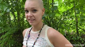 Czech Bald Rebel - Amateur POV reality blowjob and cum on head - outdoors