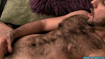 Hairy amateur Dominic cums all over his burly body solo