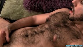 Hairy amateur Dominic cums all over his burly body solo