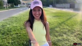 Teen babe gets fucked in public and creampied in the mountains