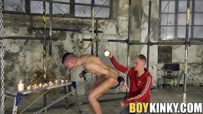 ”Restrained twinky bareback rammed before golden shower”