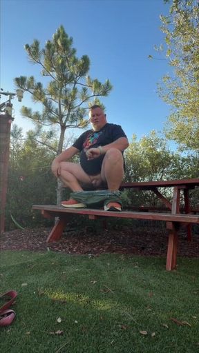 Chubby Guy Almost Caught Playing with His Soft Cock
