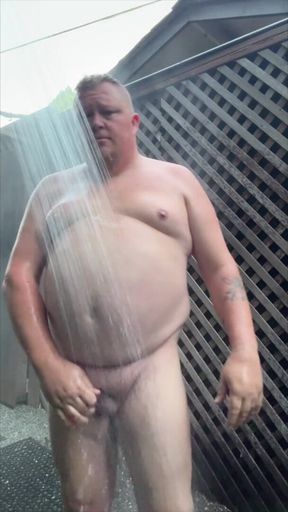 Chubby Guy Almost Caught Playing with His Soft Cock