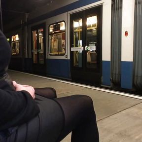 Crossdresser showed off at tram station by night