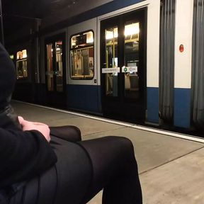 Crossdresser showed off at tram station by night