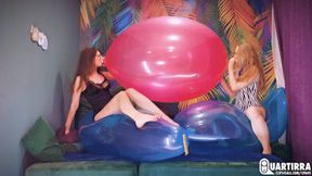Q841 Cosette and Mariette blow to pop big double-valved balloon - 480p