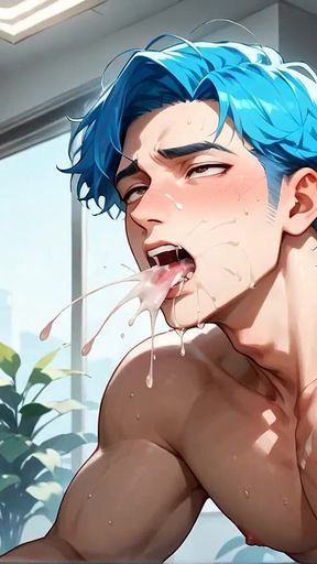 A Gigantic Pop-shot Deluge! Blue-haired Office Climaxes Are the Best Gay XXX Porn!