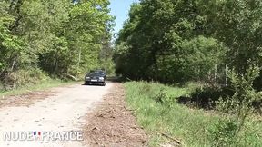 Soft blonde teased by mature guy in the shrubs